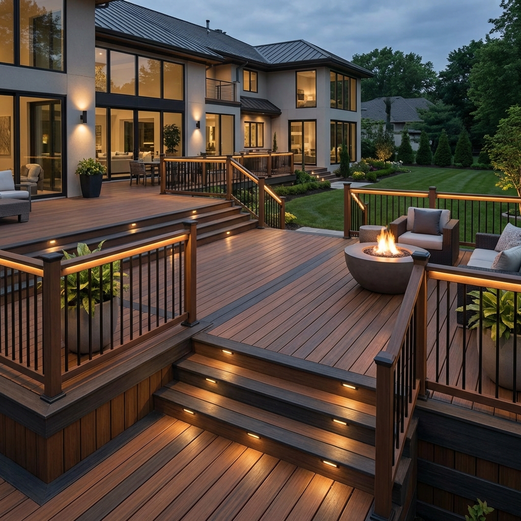 Grey composite deck with white railings